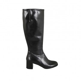 Damenstiefel mit Reissverschluss aus schwarzem Leder Absatz 5 - Verfügbare Größen:  31, 32, 33, 34, 42, 43, 44, 45, 46, 47
