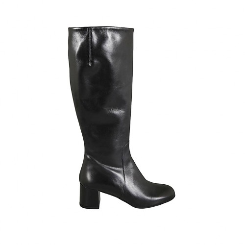 Damenstiefel mit Reissverschluss aus schwarzem Leder Absatz 5 - Verfügbare Größen:  31, 32, 33, 34, 42, 43, 44, 45, 46, 47
