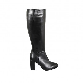 Damenstiefel aus schwarzem Leder mit Reissverschluss Absatz 8 - Verfügbare Größen:  31, 33, 34, 42, 43, 44