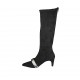 Spitzer Damenstiefel mit Reissverschluss und Schnalle aus schwarzem elastischem Wildleder und bedrucktem Leder Absatz 6 - Verfügbare Größen:  31, 32, 33, 34, 43, 44, 45, 46, 47