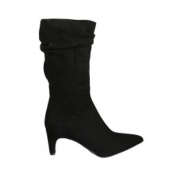 Niedriger spitzer Damenstiefel aus schwarzem Wildleder Absatz 6 - Verfügbare Größen:  31, 32, 33, 34, 42, 43, 44, 45, 46