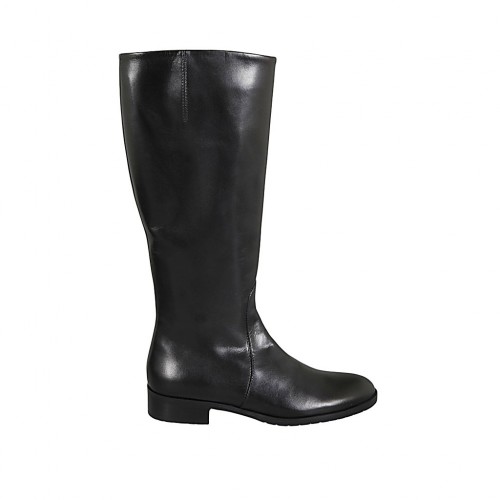 Woman's boot in black-colored leather with zipper heel 3 - Available sizes:  33, 42, 43, 44, 45