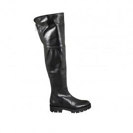 Kniehoher Damenstiefel aus schwarzem Leder mit Reissverschluss Absatz 3 - Verfügbare Größen:  33, 34, 42, 43, 44