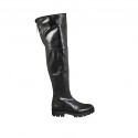 Kniehoher Damenstiefel aus schwarzem Leder mit Reissverschluss Absatz 3