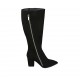Woman's pointy boot with zipper in black suede heel 7