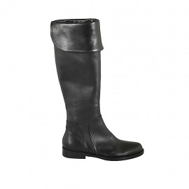 Damenstiefel mit Umschlag und Reissverschluss aus schwarzem Leder Absatz 3  - Verfügbare Größen:  32, 34, 42, 43, 44, 45