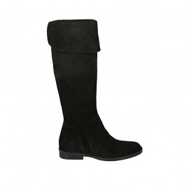 Stivale da donna con risvolto e cerniera in camoscio nero tacco 3 - Misure disponibili: 33, 34, 42, 43, 44, 45