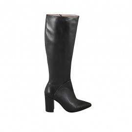 Spitzer Damenstiefel mit Reissverschluss aus schwarzem Leder Absatz 8  - Verfügbare Größen:  34, 42, 43