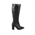 Spitzer Damenstiefel mit Reissverschluss aus schwarzem Leder Absatz 8 