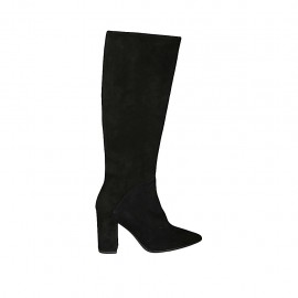 ?Spitzer Damenstiefel mit Reissverschluss aus schwarzem Wildleder Absatz 8 - Verfügbare Größen:  33, 34, 42, 43, 44