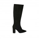 ﻿Spitzer Damenstiefel mit Reissverschluss aus schwarzem Wildleder Absatz 8