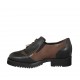 Mocasin para mujer con flecos, elasticos y borlas en piel negra y marron tacon 3  - Tallas disponibles:  33, 34, 42, 43, 44, 45