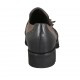 Woman's mocassin shoe with fringes, elastic bands and tassels in black and brown leather heel 3 