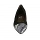 Woman's pointy ballerina shoe in back suede and black and white printed leather heel 1
