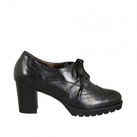 Chaussure à lacets derby pour femmes en cuir noir avec bout Brogue talon 6 - Pointures disponibles:  32, 33, 34, 42, 43, 44, 45