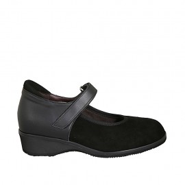 Damenschuh mit Klettverschluss und herausnehmbarer Innensohle aus schwarzem Leder und Wildleder Absatz 3 - Verfügbare Größen:  33, 34, 42, 43, 44, 45