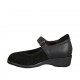 Zapato para mujer con velcro y plantilla extraible en gamuza y piel negra tacon 3 - Tallas disponibles:  33, 34, 42, 43, 44, 45