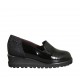 Mocassin pour femmes en cuir verni et daim imprimé noir avec semelle amovible et elastiques talon compensé 4 - Pointures disponibles:  31, 33, 34, 42, 43, 44, 45