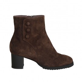 Bottines pour femmes avec fermeture éclair, semelle amovible et boutons en daim marron talon 5 - Pointures disponibles:  31, 32, 33, 42, 43, 44, 45