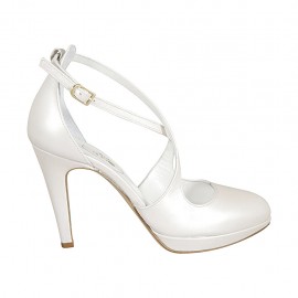 Woman's open shoe in pearled ivory leather with strap, platform and heel 10 - Available sizes:  31, 32, 34, 42, 43, 44, 45, 46