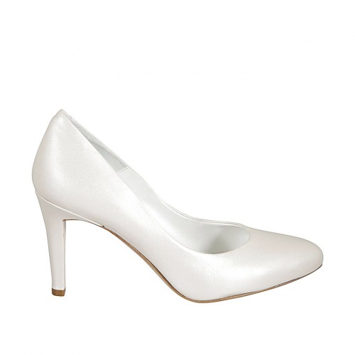 Woman's pump in pearled ivory leather heel 8 - Available sizes:  31, 32, 33, 34, 42, 43, 44, 45, 46