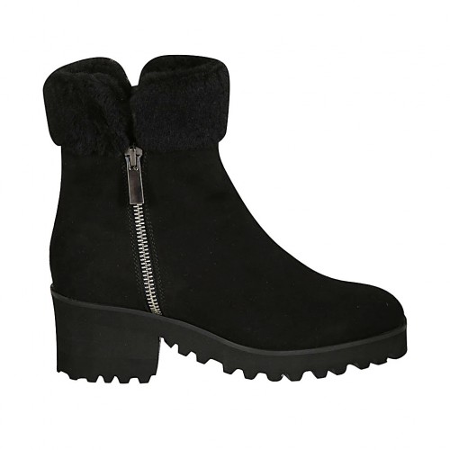 Damenstiefelette mit Reißverschlüssen aus schwarzem Wildleder Absatz 5 - Verfügbare Größen:  31, 32, 33, 34, 42, 43, 44, 45, 46, 47