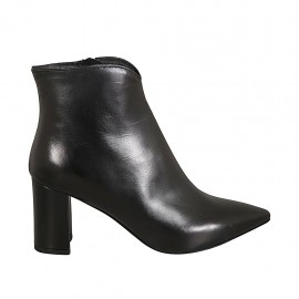 Spitze Damenstiefelette mit Reissverschluss aus schwarzem Leder Absatz 7 - Verfügbare Größen:  31, 32, 33, 34, 42, 43, 45, 46, 47