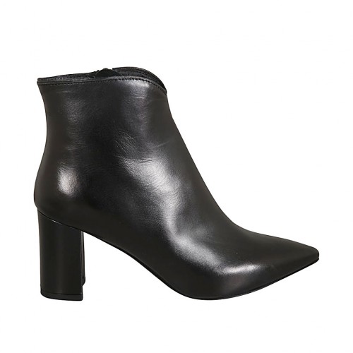 Spitze Damenstiefelette mit Reissverschluss aus schwarzem Leder Absatz 7 - Verfügbare Größen:  31, 32, 33, 34, 42, 43, 45, 46, 47