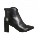 Botines puntiagudos para mujer con cremallera en piel negra tacon 7