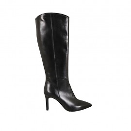 Spitze Damenstiefel mit Reissverschluss aus schwarzem Leder Absatz 8 - Verfügbare Größen:  31, 32, 33, 34, 42, 43, 45, 46, 47