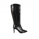 Spitze Damenstiefel mit Reissverschluss aus schwarzem Leder Absatz 8