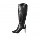 Spitze Damenstiefel mit Reissverschluss aus schwarzem Leder Absatz 8 - Verfügbare Größen:  31, 32, 33, 34, 42, 43, 45, 46, 47