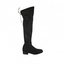 Damenstiefel mit Schnürsenkeln am Hinterbein aus schwarzem elastischem Wildleder Absatz 3 - Verfügbare Größen:  33, 34, 42, 43, 44