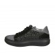 Woman's laced shoe with removable insole in grey and black suede and black net wedge heel 4 - Available sizes:  34, 42, 43, 44, 45