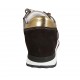 Woman's laced shoe with removable insole and net in brown suede, golden leather and taupe printed leather wedge heel 3