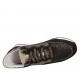 Woman's laced shoe with removable insole and net in brown suede, golden leather and taupe printed leather wedge heel 3