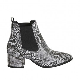 Bottines à bout pointu pour femmes avec elastiques en cuir imprimé noir et gris talon 5 - Pointures disponibles:  34, 42, 43, 44, 45