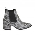 Spitze Damenstiefelette mit Gummibändern aus schwargrauem bedrucktem Leder Absatz 5