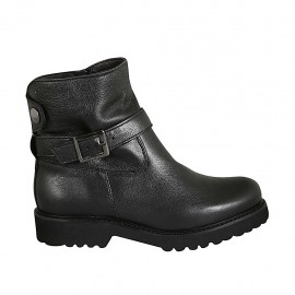 Damenstiefelette aus schwarzem Leder mit Reißverschluss, Schnalle und Druckknopf Absatz 3 - Verfügbare Größen:  33, 34, 42, 43, 45
