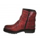 Botin para mujer en piel imprimida roja con cremallera, hebilla y boton metálico a presión tacon 3 - Tallas disponibles:  33, 34, 42, 43, 45