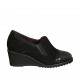 Scarpa accollata da donna con elastici e plantare estraibile in camoscio, camoscio stampato e vernice nera zeppa 6 - Misure disponibili: 31, 33, 34, 42, 43, 44, 45