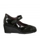 Woman's pump with velcro strap and removable insole in black suede, printed suede and patent leather wedge heel 6 - Available sizes:  31, 32, 33, 34, 42, 43, 44, 45