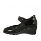Damenschuh mit Klettverschluss und abnehmbarer Innensohle aus schwarzem Lack-, Wildleder und bedrucktem Wildleder Keilabsatz 6 - Verfügbare Größen:  31, 32, 33, 34, 42, 43, 44, 45