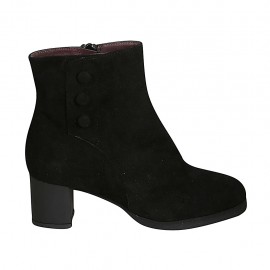 Botines para mujer con cremallera, plantilla extraible y botones en gamuza negra tacon 5 - Tallas disponibles:  31, 32, 33, 34, 42, 43, 44, 45