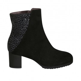 Bottines pour femmes avec fermeture éclair et semelle amovible en daim noir et daim imprimé tacheté gris talon 5 - Pointures disponibles:  31, 32, 33, 34, 43, 44, 45