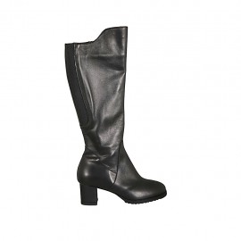 Stivale da donna con cerniera, elastico e plantare estraibile in pelle nera tacco 5 - Misure disponibili: 31, 32, 33, 34, 42, 43, 44, 45