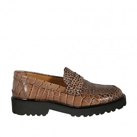 Mocassin pour femmes en cuir imprimé brun clair talon 3 - Pointures disponibles:  32, 33, 34, 42, 43, 44, 45