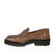 Woman's mocassin in tan brown printed leather heel 3 - Available sizes:  32, 33, 34, 42, 43, 44, 45