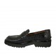 Woman's mocassin in black printed leather heel 3