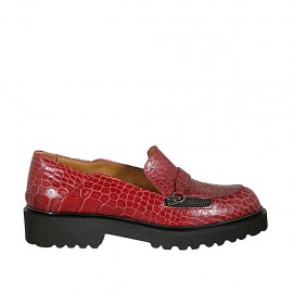 Mocassin pour femmes avec accessoire fermeture éclair en cuir imprimé rouge talon 3 - Pointures disponibles:  32, 33, 34, 42, 43, 44, 45